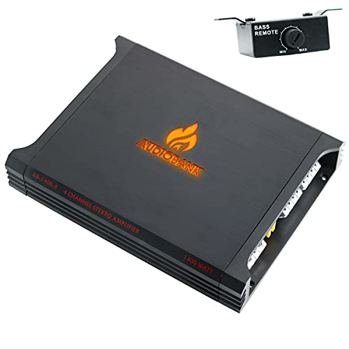 Audiobank AB1400.4 4 Channel 1400 Watt 2 Ohm A/B Class Car Audio Stereo Speaker Amplifier with Bass Control, Bridgeable, LED Indicator with Bass Knob Included Audiobank AB1400.4 4 Channel 1400 Watt 2 Ohm A/B Class Car Audio Stereo Speaker Amplifier with Bass Control, Bridgeable, LED Indicator with Bass Knob Included